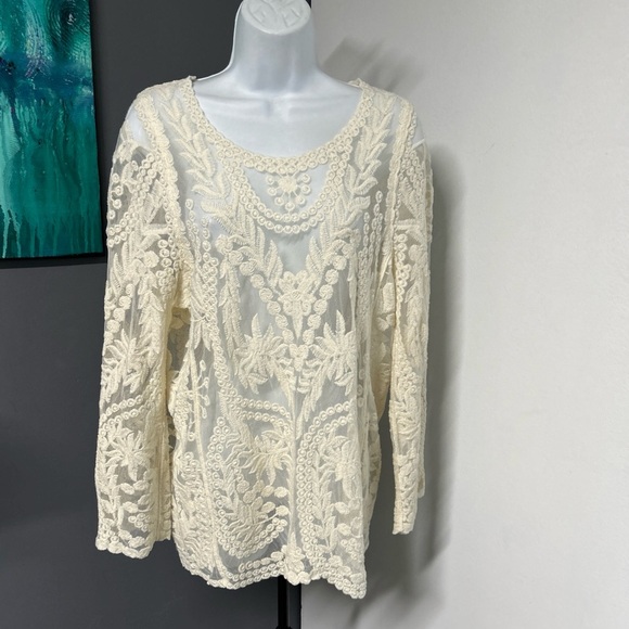 ULTRA PINK Ivory Sheer Lace Mesh Top Women’s Medium Floral Romantic  Dainty Y2K - Picture 2 of 16